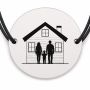 Brățară argint 925 cu bănuț gravat casa familiei, șnur negru reglabil — R0105
