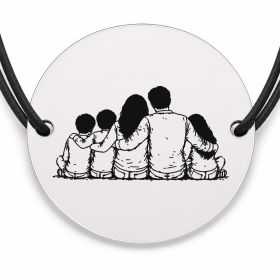 Brățară argint 925 cu bănuț gravat familie numeroasă, șnur negru reglabil — R0109