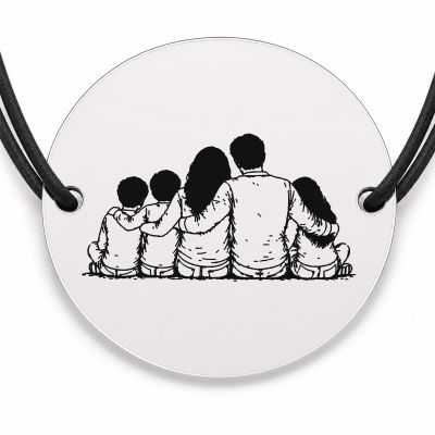 Brățară argint 925 cu bănuț gravat familie numeroasă, șnur negru reglabil — R0109