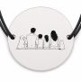 Brățară argint 925 cu bănuț gravat familie cu câine și pisică, șnur negru reglabil — R0117