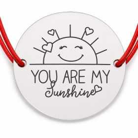 Brățară argint 925 cu bănuț soare zâmbitor și mesajul You Are My Sunshine, șnur reglabil — cadou pentru cineva drag B-E1443