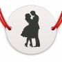 Brățară argint 925 cu bănuț siluetă de cuplu îmbrățișat, șnur reglabil — cadou romantic B-E2020