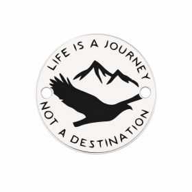 Bănuț argint 925 gravat munți, pasăre și mesajul Life is a Journey, Ø 16,5 mm — pentru aventurieri E0778