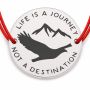 Brățară argint 925 cu bănuț munți, pasăre și mesajul Life is a Journey, șnur reglabil — cadou pentru aventurieri B-E0778