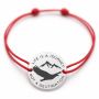 Brățară argint 925 cu bănuț munți, pasăre și mesajul Life is a Journey, șnur reglabil — cadou pentru aventurieri B-E0778