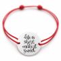 Brățară argint 925 cu bănuț mesajul Life is short, make it sweet, șnur reglabil — cadou motivațional B-E1321