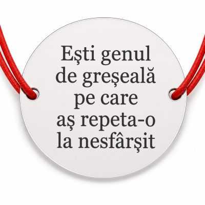 Brățară argint 925 cu bănuț mesajul romantic Ești genul de greșeală, șnur reglabil — cadou romantic B-E0798