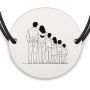 Brățară argint 925 cu bănuț gravat familie cu patru copii, șnur negru reglabil — R0121