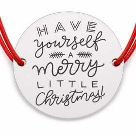Brățară argint 925 cu bănuț mesajul Have yourself a merry little Christmas, șnur reglabil — cadou de Crăciun B-E1324