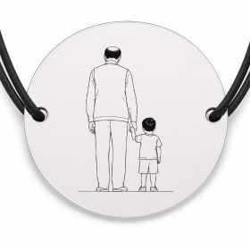 Brățară argint 925 cu bănuț gravat bunicul și nepotul, șnur negru reglabil — R0126