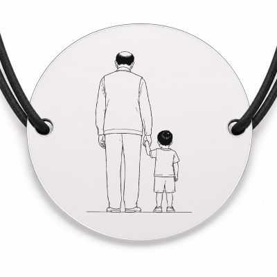 Brățară argint 925 cu bănuț gravat bunicul și nepotul, șnur negru reglabil — R0126