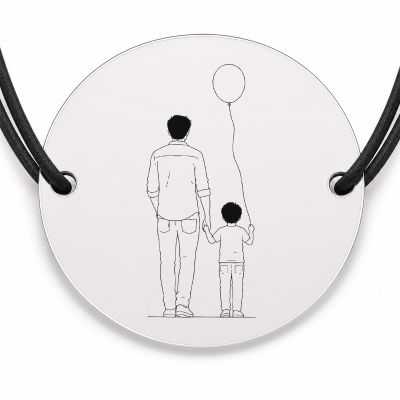 Brățară argint 925 cu bănuț gravat copilul cu balon, șnur negru reglabil — R0143