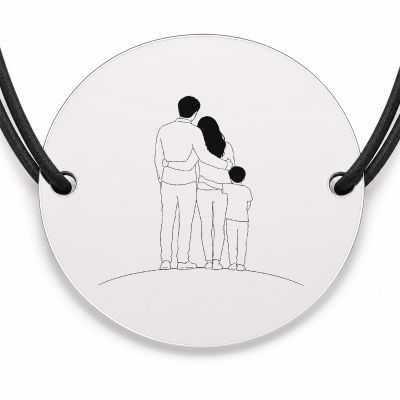 Brățară argint 925 cu bănuț gravat familia pe deal, șnur negru reglabil — R0144