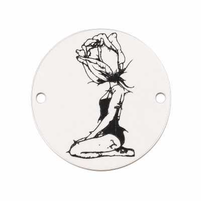 Bănuț argint 925 gravat siluetă de femeie cu cap de trandafir, Ø 16,5 mm — pentru ea E1364