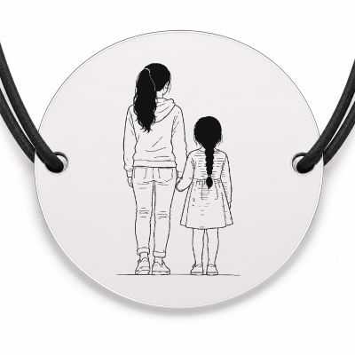 Brățară argint 925 cu bănuț gravat două surori, șnur negru reglabil — R0124