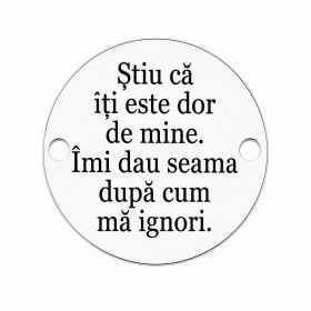 Bănuț argint 925 gravat mesaj ironic despre dor și ignorare, Ø 16,5 mm — haios E0797
