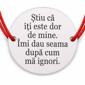 Brățară argint 925 cu bănuț mesaj ironic despre dor și ignorare, șnur reglabil — cadou haios B-E0797