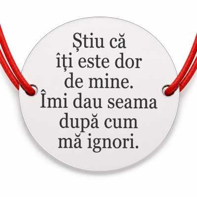 Brățară argint 925 cu bănuț mesaj ironic despre dor și ignorare, șnur reglabil — cadou haios B-E0797