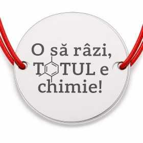 Brățară argint 925 cu bănuț mesajul Totul e chimie, șnur reglabil — cadou pentru pasionații de știință B-E0795