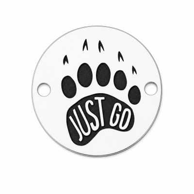 Bănuț argint 925 gravat labă de urs și mesajul Just Go, Ø 16,5 mm — pentru aventurieri E0780