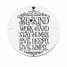 Bănuț argint 925 gravat mesajul Be Kind, Work Hard, Ø 16,5 mm — motivațional E1325