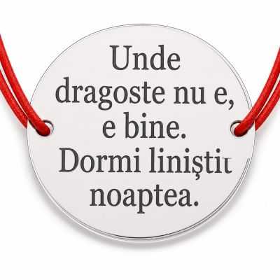 Brățară argint 925 cu bănuț mesajul Unde dragoste nu e, e bine, șnur reglabil — cadou haios B-E0799