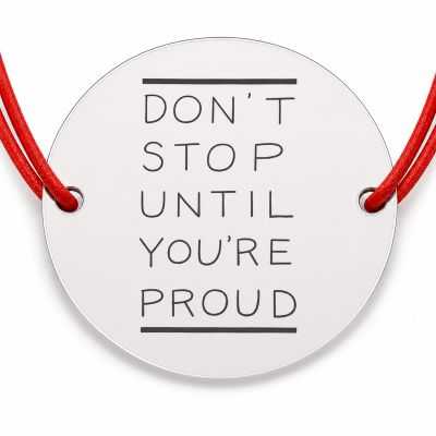 Brățară argint 925 cu bănuț mesajul Don’t Stop Until You’re Proud, șnur reglabil — cadou motivațional B-E1250