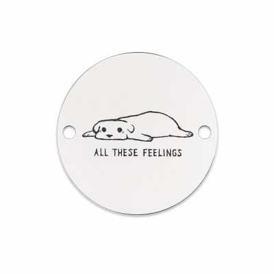 Bănuț argint 925 gravat cățel și mesajul All These Feelings, Ø 16,5 mm — pentru iubitorii de animale E1307
