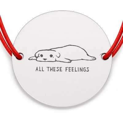 Brățară argint 925 cu bănuț cățel și mesajul All These Feelings, șnur reglabil — cadou pentru iubitorii de animale B-E1307