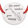 Brățară argint 925 cu bănuț mesajul Do What Makes You Happy și saxofon, șnur reglabil — cadou pentru iubitorii de muzică B-E1336