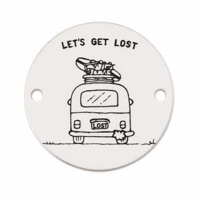 Bănuț argint 925 gravat rulotă și mesajul Let's Get Lost, Ø 16,5 mm — pentru călători E1322