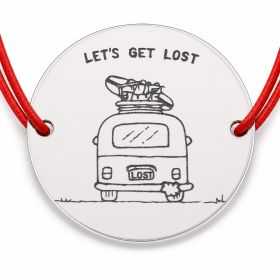 Brățară argint 925 cu bănuț rulotă și mesajul Let's Get Lost, șnur reglabil — cadou pentru călători B-E1322