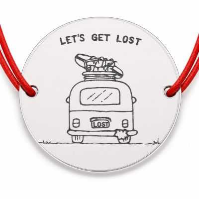 Brățară argint 925 cu bănuț rulotă și mesajul Let's Get Lost, șnur reglabil — cadou pentru călători B-E1322