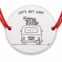 Brățară argint 925 cu bănuț rulotă și mesajul Let's Get Lost, șnur reglabil — cadou pentru călători B-E1322