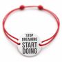 Brățară argint 925 cu bănuț mesajul Stop Dreaming Start Doing, șnur reglabil — cadou motivațional B-E1285