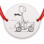 Brățară argint 925 cu bănuț omuleț vesel cu mașină, șnur reglabil — cadou pentru șoferi B-E1327