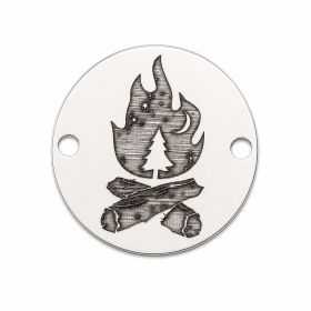 Bănuț argint 925 gravat foc de tabără cu brad, lună și stele, Ø 16,5 mm — pentru iubitorii de natură E0779