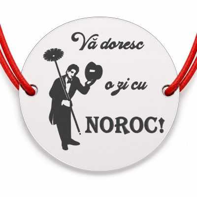 Brățară argint 925 cu bănuț mesajul Vă doresc o zi cu noroc și hornar, șnur reglabil — cadou pentru noroc B-E1411