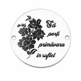 Bănuț argint 925 gravat flori și mesajul Să porți primăvara în suflet, Ø 16,5 mm — de primăvară E1414