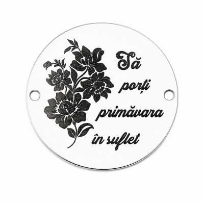 Bănuț argint 925 gravat flori și mesajul Să porți primăvara în suflet, Ø 16,5 mm — de primăvară E1414