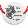 Brățară argint 925 cu bănuț flori și mesajul Să porți primăvara în suflet, șnur reglabil — cadou de primăvară B-E1414