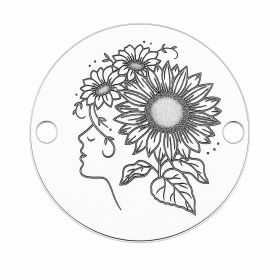 Bănuț argint 925 gravat profil de fată cu flori, Ø 16,5 mm — pentru iubitoarele de flori E1415