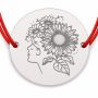 Brățară argint 925 cu bănuț profil de fată cu flori, șnur reglabil — cadou pentru iubitoarele de flori B-E1415