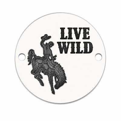 Bănuț argint 925 gravat cowboy la rodeo și mesajul Live Wild, Ø 16,5 mm — pentru spirite aventuroase E1455