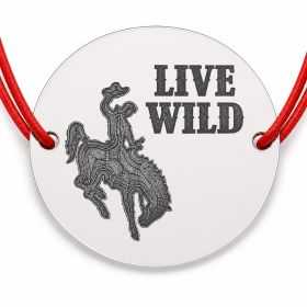 Brățară argint 925 cu bănuț cowboy la rodeo și mesajul Live Wild, șnur reglabil — cadou pentru spirite aventuroase B-E1455