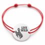 Brățară argint 925 cu bănuț cowboy la rodeo și mesajul Live Wild, șnur reglabil — cadou pentru spirite aventuroase B-E1455