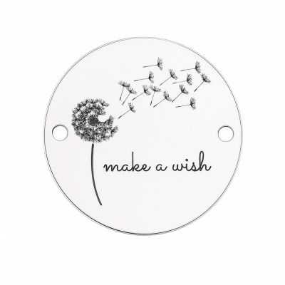Bănuț argint 925 gravat păpădie și mesajul Make a wish, Ø 16,5 mm — cu mesaj inspirațional E1456