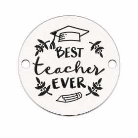 Bănuț argint 925 gravat mesajul Best teacher ever, Ø 16,5 mm — pentru profesoară E1477