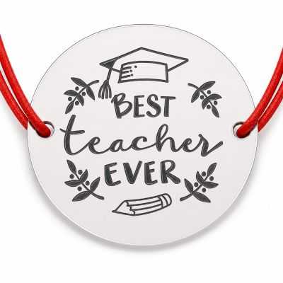 Brățară argint 925 cu bănuț mesajul Best teacher ever, șnur reglabil — cadou pentru profesoară B-E1477