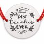Brățară argint 925 cu bănuț mesajul Best teacher ever, șnur reglabil — cadou pentru profesoară B-E1477